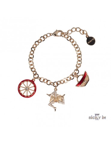 Sicily in gioielli by Mizzica | Bracciale in metallo anallergico con 3 charms decorati | BC101R