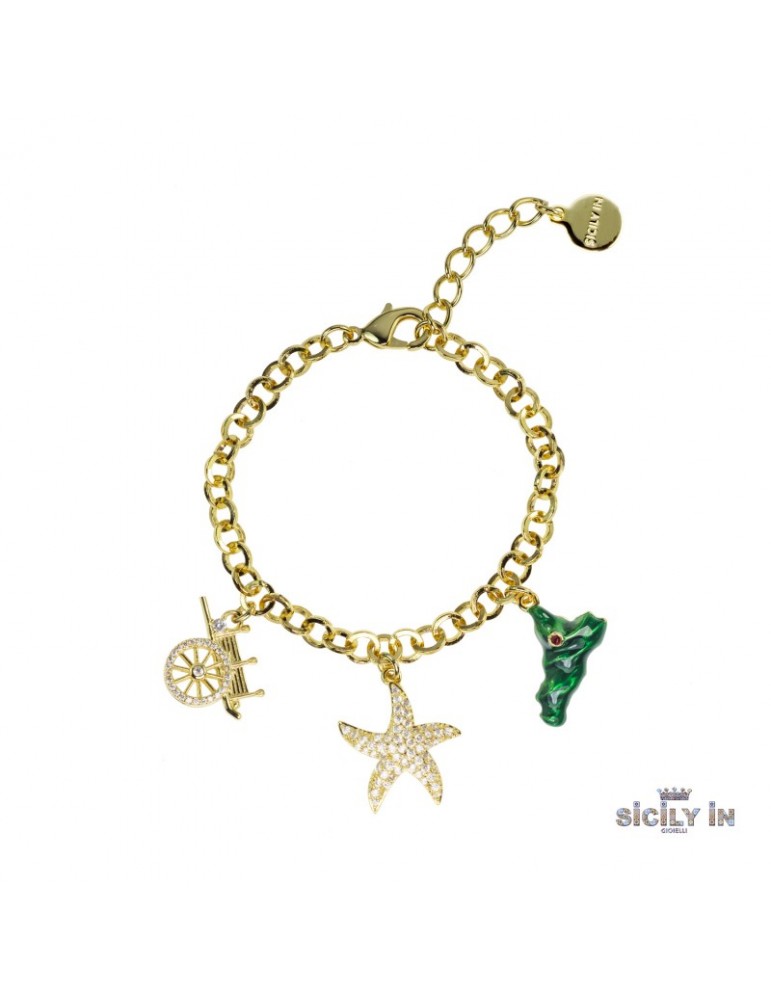 Sicily in gioielli by Mizzica | Bracciale in metallo anallergico con 3 charm | BC102G